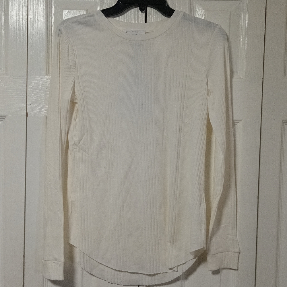 For The Republic Cream Long Sleeve Ribbed Top